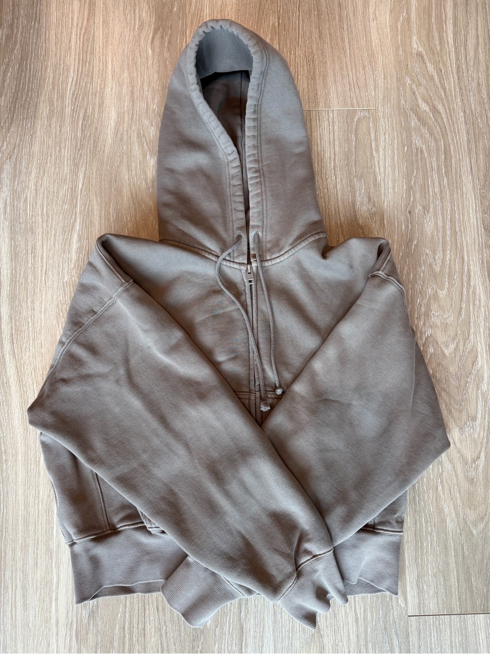 Aritzia TNA Cozy Fleece Boyfriend Zip Hoodie Taupe